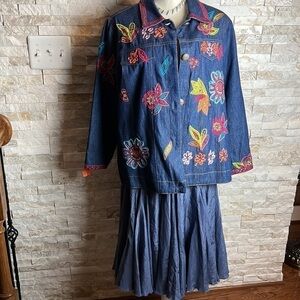 Indigo Moon denim jacket size XL. Decorated with embroidered flowers and…